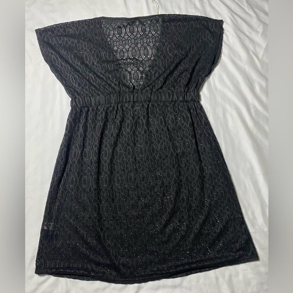 Size M Blue Island black lace swim coverup with elastic waistband